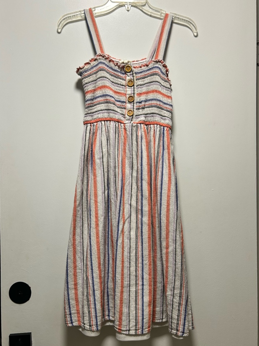 Striped Midi Sundress with Button Front - cream, blue, orange